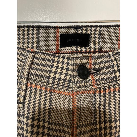 Mother Denim The Insider Ankle Plaid Orange/Black Flare Pants 28" Inseam Size 24 - Picture 3 of 15